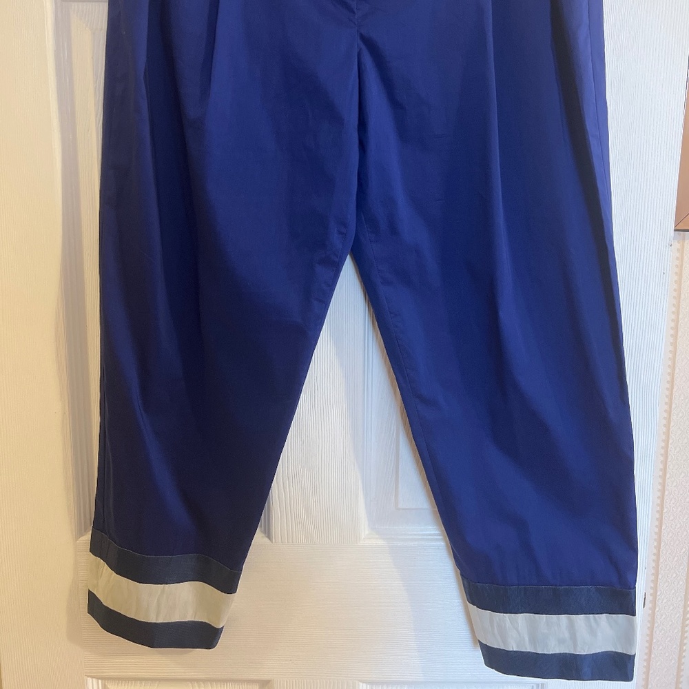 Emporio Armani High Waist Blue Satin Cropped Pleated Trousers
